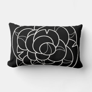 Cojín Lumbar Pilar de Ilustracion floral blanco y negro