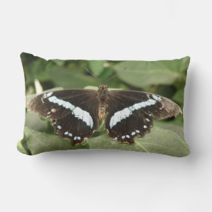Cojín Lumbar Pilar de mariposa tropical negra y blanca