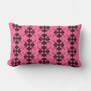 Cojín Lumbar Pilar del patrón de Damasco rosa y negro