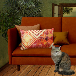 Cojín Lumbar Pilar del patrón geométrico del resumen rojo del n