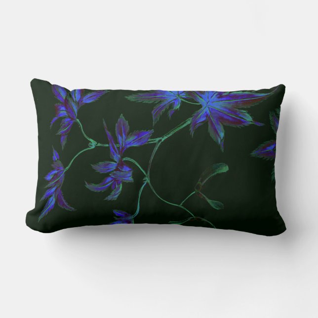 Cojín Lumbar Pilar floral profundo azul y verde japonés (Anverso)