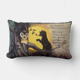 Cojín Lumbar Pilar lumbar de Halloween con advertencia de gato