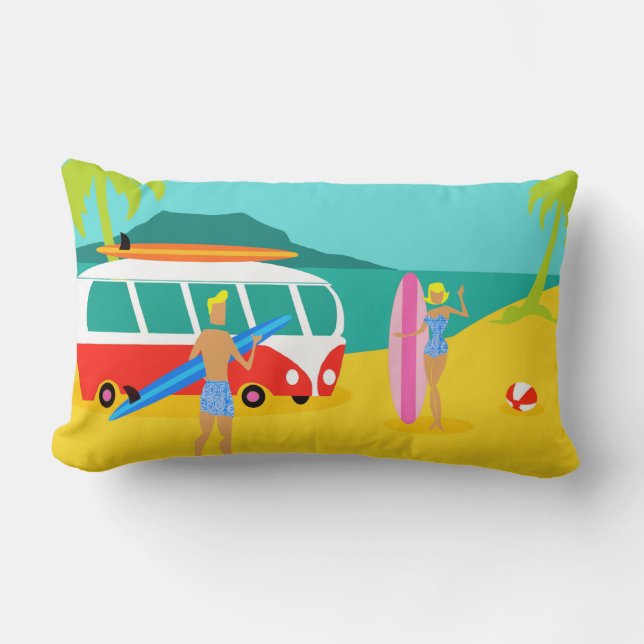 Cojín Lumbar Pilar lumbar lumbar de la pareja de surfistas retr (Anverso)