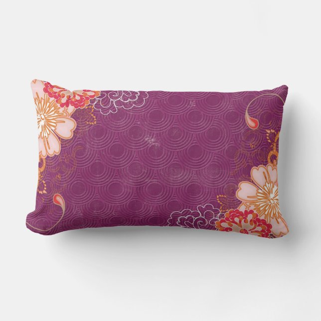 Cojín Lumbar Pilar lumbar morado rojo y rosa floral (Anverso)
