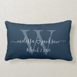 Cojín Lumbar Pilar romántico con nombres, inicial y fecha
