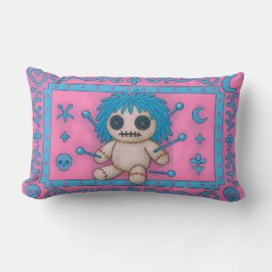 Cojín Lumbar Pilar rosa + azul turquesa de muñeca vudú