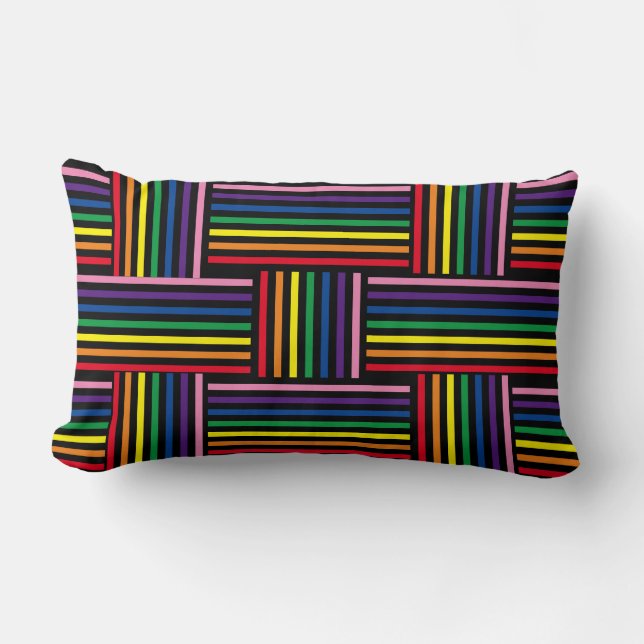 Cojín Lumbar Pillow - Cintas de color arcoiris tejidas (Anverso)