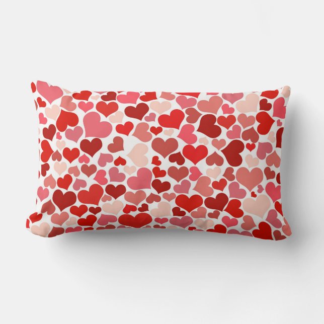 Cojín Lumbar Pillow con corazones rojos (Anverso)