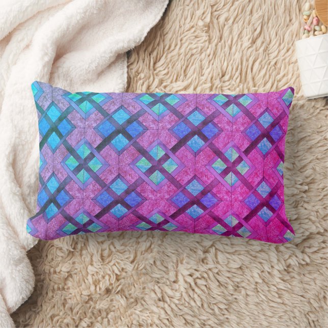 Cojín Lumbar Pillow - Cuadrados en azul y rosa (Manta)