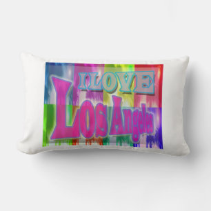 Cojín Lumbar Pillow de las palmas coloridas "I LOVE Los Angeles