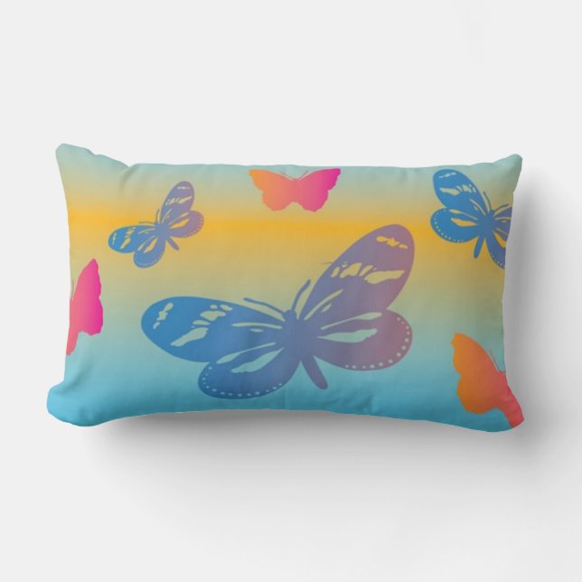 Cojín Lumbar Pillow de mariposas coloridas (Anverso)