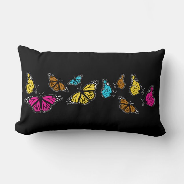 Cojín Lumbar Pillow de mariposas coloridas (Anverso)
