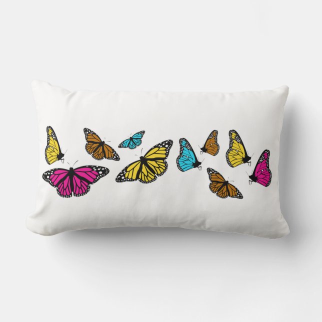 Cojín Lumbar Pillow de mariposas coloridas (Anverso)