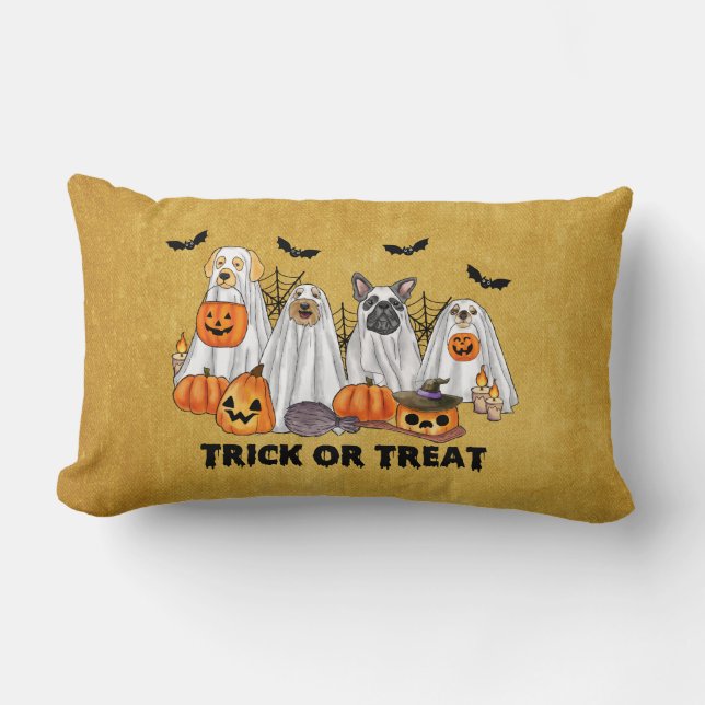 Cojín Lumbar Pillow de perros fantasma de Halloween (Anverso)