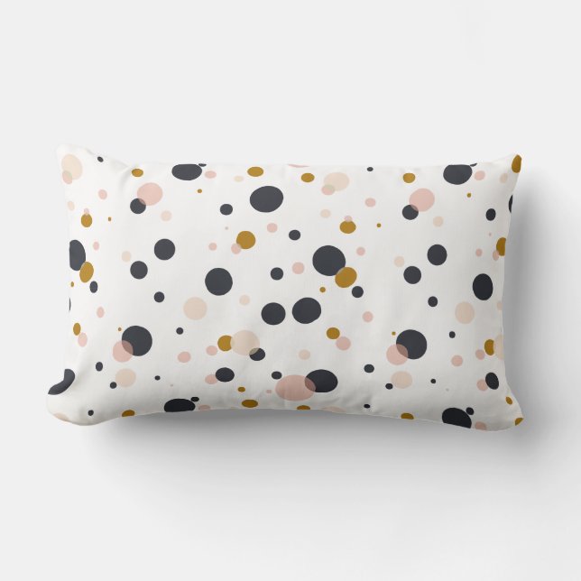 Cojín Lumbar Pillow de puntos de confetti rosados y dorados (Anverso)