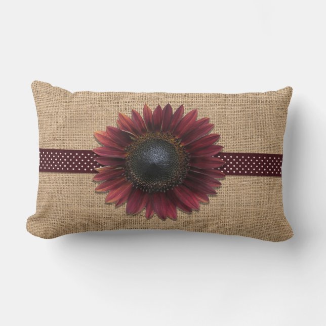 Cojín Lumbar Pillow - Lumbar - Burlap y Burdeaux Sunflower (Anverso)