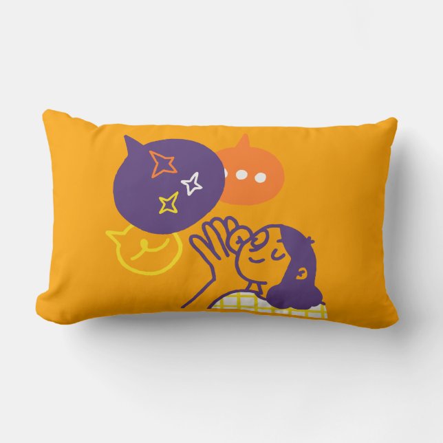 Cojín Lumbar Pillow - naranja de 13" x 21" con ilustracion (Anverso)