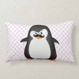 Cojín Lumbar Pingüino blanco negro lindo y bigote divertido