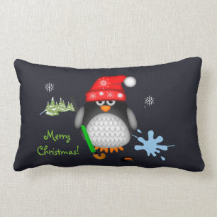 Cojín Lumbar Pingüino del hockey del navidad y texto lindos de