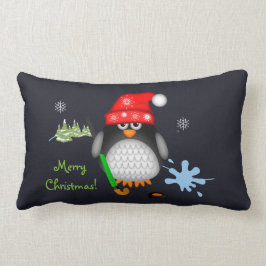Cojín Lumbar Pingüino del hockey del navidad y texto lindos del