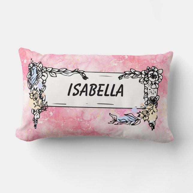 Cojín Lumbar  Pink Boho minimalist Ephemera ornament (Anverso)