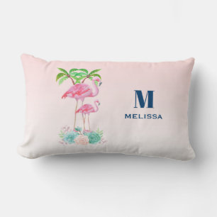 Cojín Lumbar Pink Flamingo Momma & Baby with Palm Trete