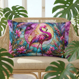 Cojín Lumbar Pink Flamingo Stained Glass Mosaic