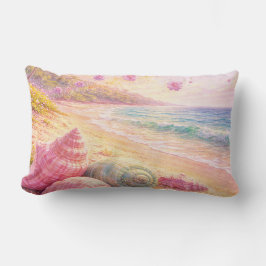 Cojín Lumbar Pink Ocean Beach Shells Flowers Fantasy Landscape