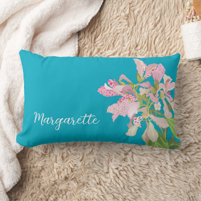 Cojín Lumbar Pink Orchid Floral Design – Elegant Botanical Art (Manta)