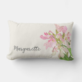 Cojín Lumbar Pink Orchid Floral Design – Elegant Botanical Art