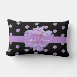 Cojín Lumbar Pink Peony Floral Monograma Morado Negro
