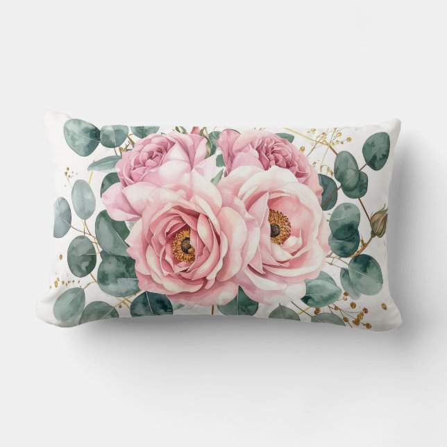 Cojín Lumbar Pink Rose & Eucalyptus Pillow (Anverso)
