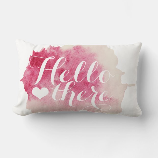 Cojín Lumbar Pink Rose Watercolor Splatter Hola Personalizado (Anverso)