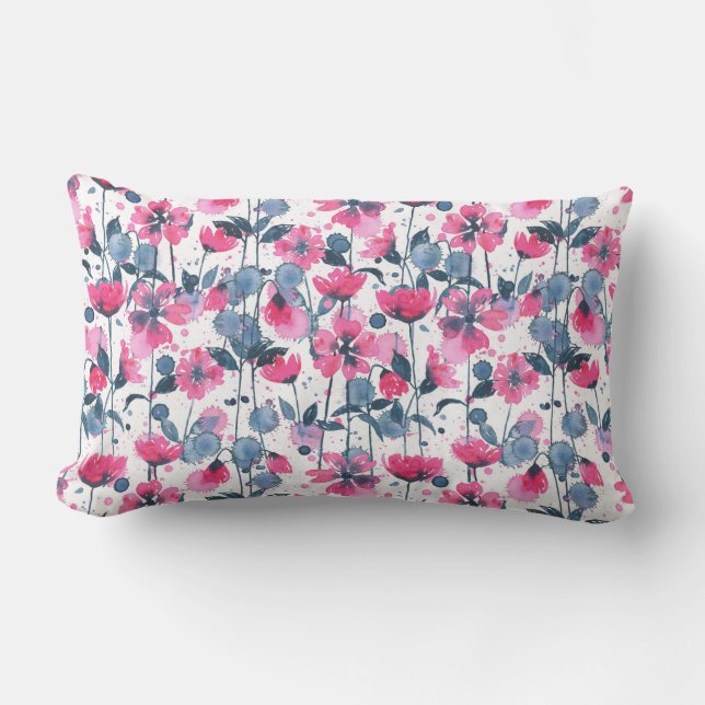 Cojín Lumbar Pink Watercolor Flowers (Anverso)