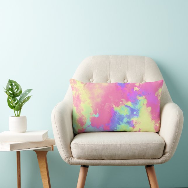Cojín Lumbar Pinta arcoiris Efecto de salpicadura amarillo rosa (Silla)