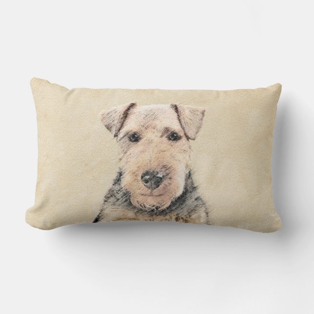 Cojín Lumbar Pintado de Welsh Terrier - Arte de Perro Original. (Anverso)