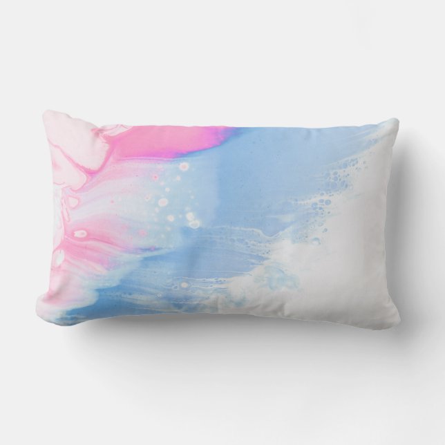 Cojín Lumbar Pintura abstracta azul blanco y rosa (Anverso)