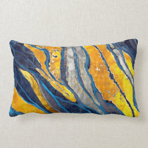 Cojín Lumbar Pintura abstracta, rayas, oro, plata, azul