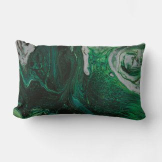 Cojín Lumbar Pintura abstracta verde azulada y blanca