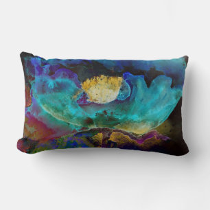 Cojín Lumbar Pintura acuarela floral romántica elegante en azul