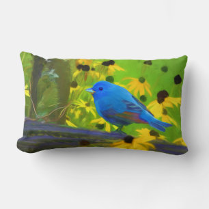 Cojín Lumbar Pintura de amarre índigo - Arte original de aves
