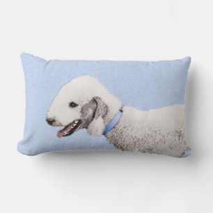Cojín Lumbar Pintura de Bedlington Terrier - Original Perro Art