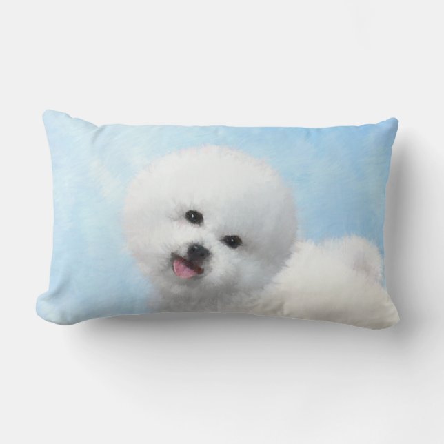 Cojín Lumbar Pintura de Bichon Frise - Arte de Perro Original. (Anverso)