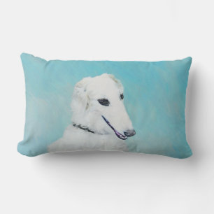 Cojín Lumbar Pintura de Borzoi (blanco) - Arte de perro origina