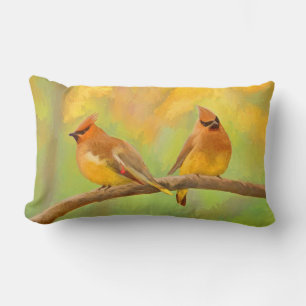 Cojín Lumbar Pintura de cedro Waxwing - Arte de perro original 