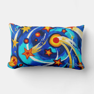 Cojín Lumbar Pintura de galaxia azul turquesa abstracta Espacio