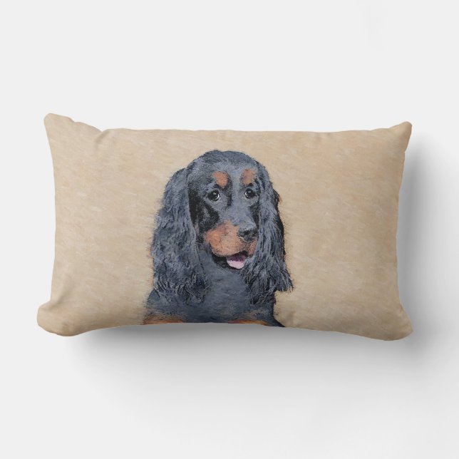 Cojín Lumbar Pintura de Gordon Setter - Arte de Perro Original. (Anverso)