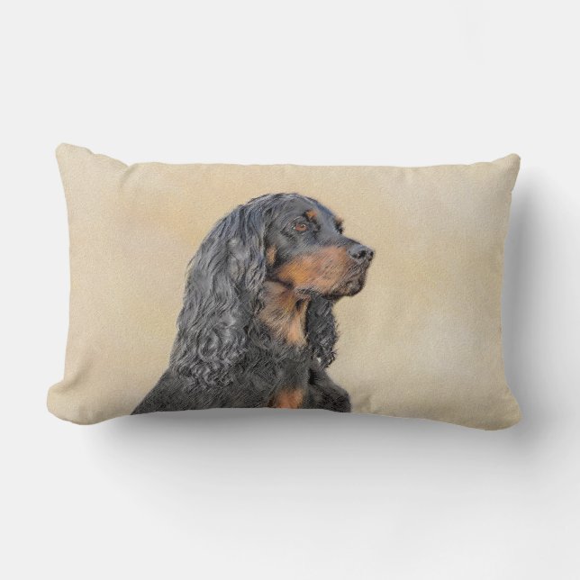 Cojín Lumbar Pintura de Gordon Setter - Arte de Perro Original. (Anverso)