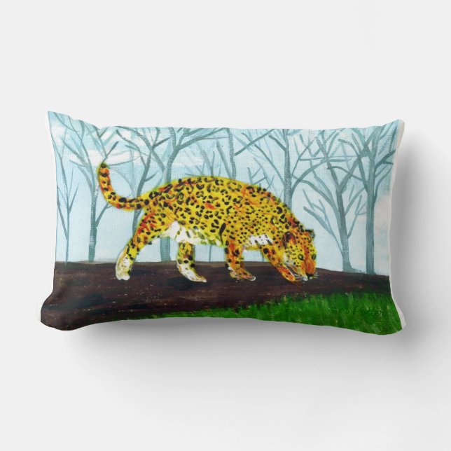 Cojín Lumbar Pintura de jungla de gato grande de Jaguar (Anverso)
