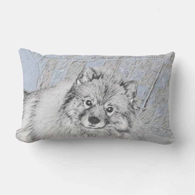 Cojín Lumbar Pintura de Keeshond Beth - Arte de Perro Original. (Anverso)